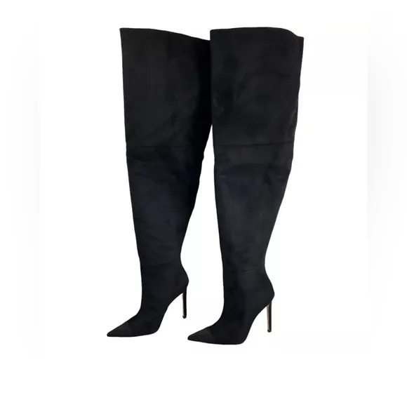 Good American Boots Women Sz 8 Black Suede Thigh Kardashian GA173K-X $349 A255