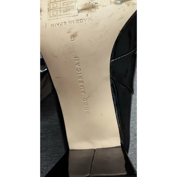 Good American Women’s Black Patent Leather Mid Boots Slip On Block Heel Size 9M