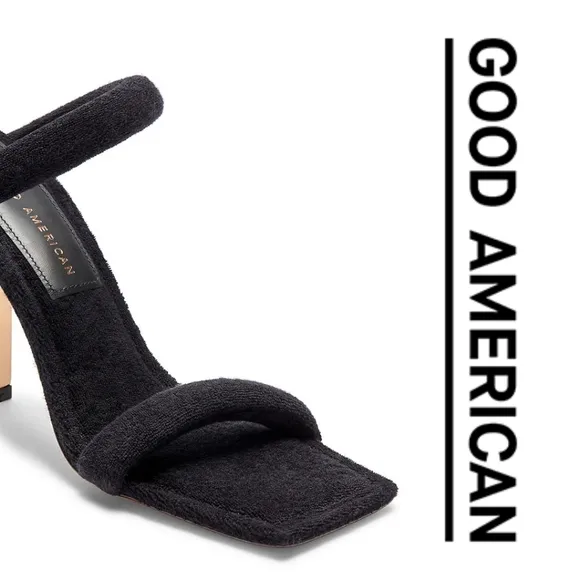 Good American 🖤 Women's Terry Slip On High Heel Sandals - Size 8