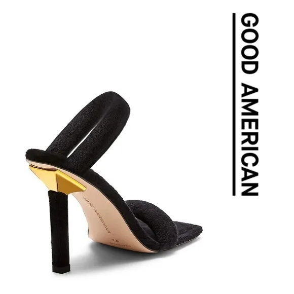 Good American 🖤 Women's Terry Slip On High Heel Sandals - Size 8