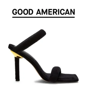 Good American 🖤 Women's Terry Slip On High Heel Sandals - Size 8