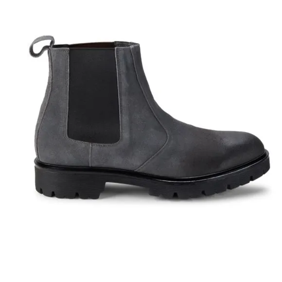 Good Man Brand Distressed Charcoal Suede Chelsea Lug Boots, Size 7