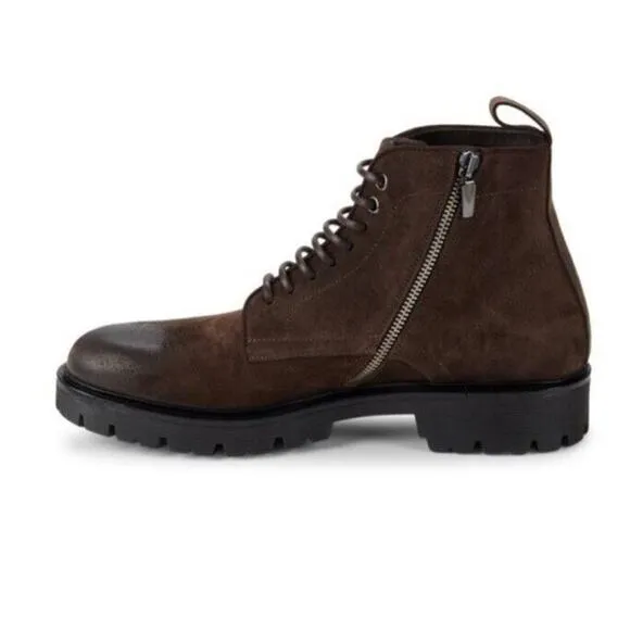 Good Man Brand Men Modern City Boot Lace-Up Brown Fine Suede Ankle Boots 10.5