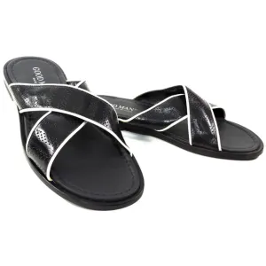 GOODMAN 🇮🇹 MEN'S BLACK LEATHER  FLAT COMFORT SUMMER SANDALS