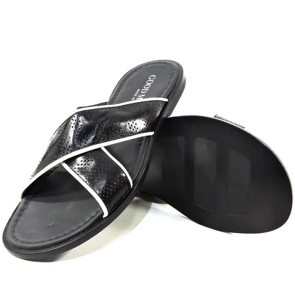 GOODMAN 🇮🇹 MEN'S BLACK LEATHER  FLAT COMFORT SUMMER SANDALS