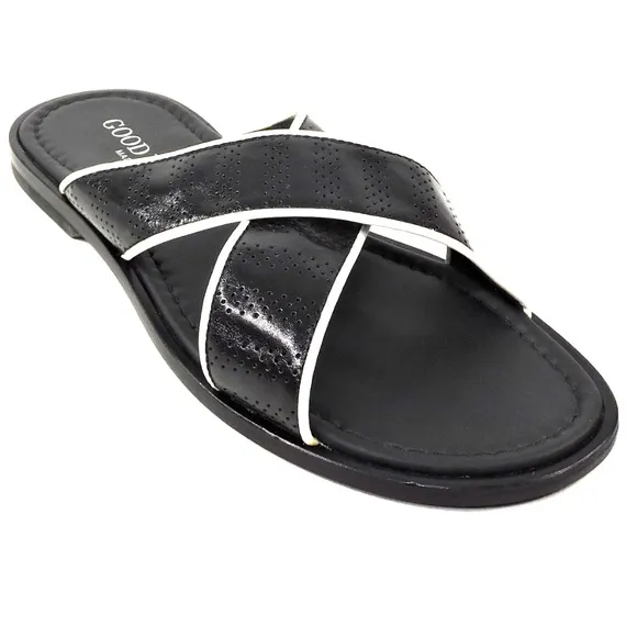 GOODMAN 🇮🇹 MEN'S BLACK LEATHER  FLAT COMFORT SUMMER SANDALS