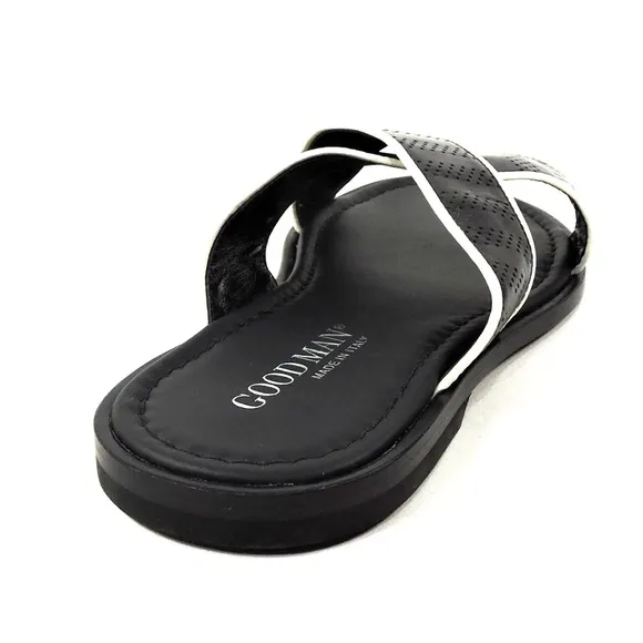 GOODMAN 🇮🇹 MEN'S BLACK LEATHER  FLAT COMFORT SUMMER SANDALS