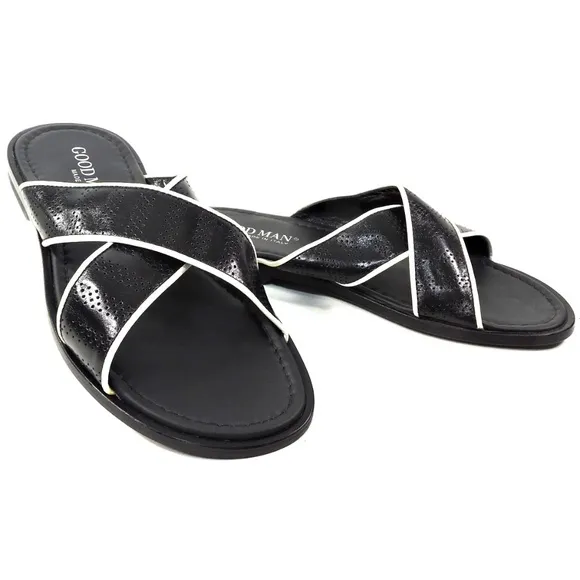 GOODMAN 🇮🇹 MEN'S BLACK LEATHER  FLAT COMFORT SUMMER SANDALS