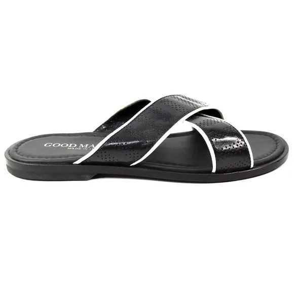 GOODMAN 🇮🇹 MEN'S BLACK LEATHER  FLAT COMFORT SUMMER SANDALS