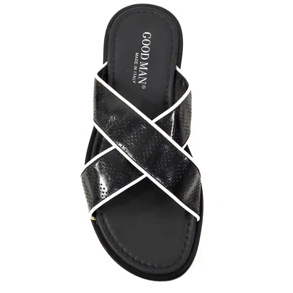 GOODMAN 🇮🇹 MEN'S BLACK LEATHER  FLAT COMFORT SUMMER SANDALS