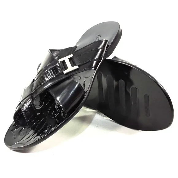 GOODMAN 🇮🇹 MEN'S BLACK LEATHER FLAT SUMMER SANDALS