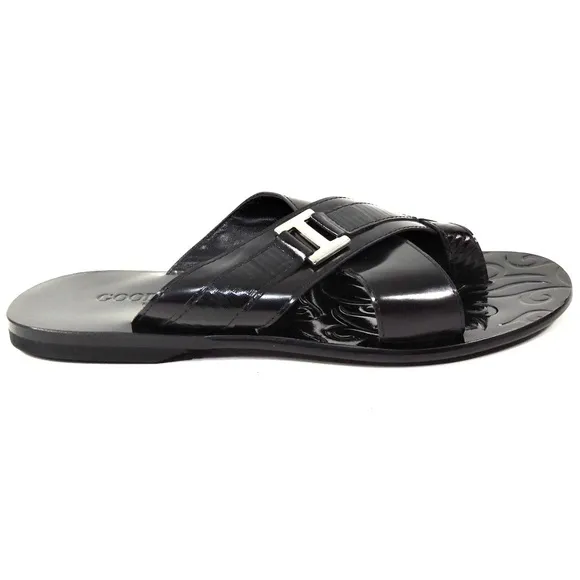 GOODMAN 🇮🇹 MEN'S BLACK LEATHER FLAT SUMMER SANDALS