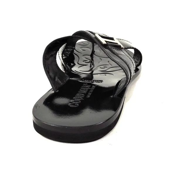 GOODMAN 🇮🇹 MEN'S BLACK LEATHER FLAT SUMMER SANDALS