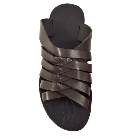GOODMAN 🇮🇹 MEN'S BROWN LEATHER COMFORT FLAT SUMMER SANDALS