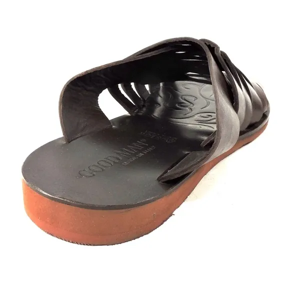 GOODMAN 🇮🇹 MEN'S BROWN LEATHER COMFORT FLAT SUMMER SANDALS