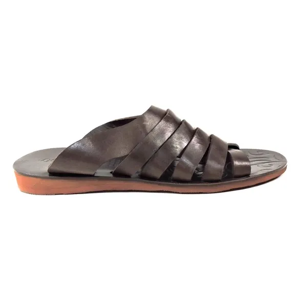 GOODMAN 🇮🇹 MEN'S BROWN LEATHER COMFORT FLAT SUMMER SANDALS