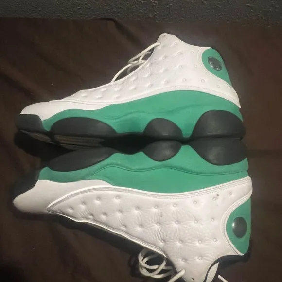 Green and White Athletic Sneakers Retro 13 Lucky Green