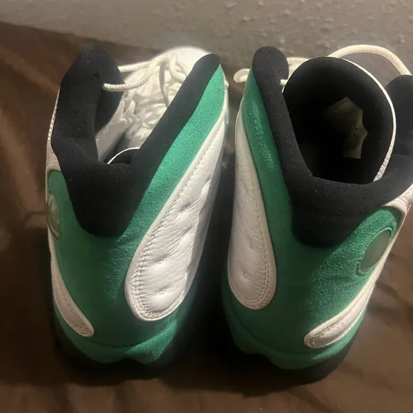 Green and White Athletic Sneakers Retro 13 Lucky Green