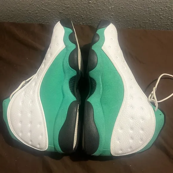 Green and White Athletic Sneakers Retro 13 Lucky Green