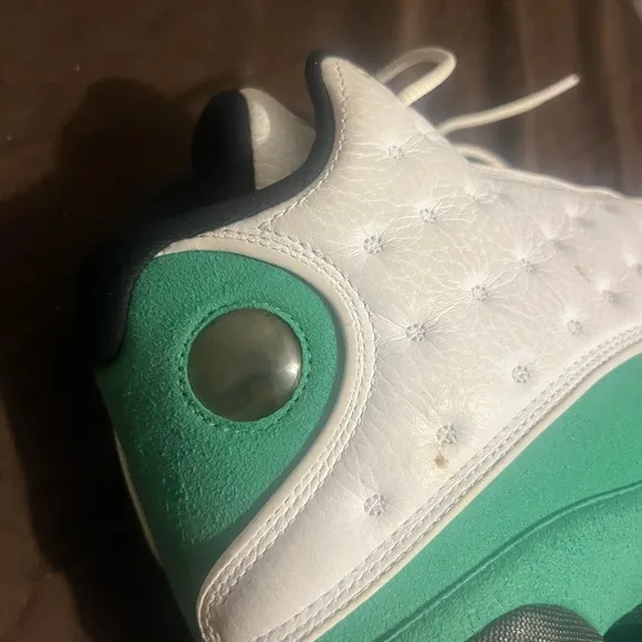 Green and White Athletic Sneakers Retro 13 Lucky Green