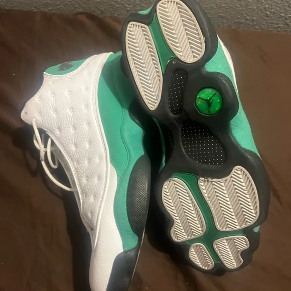 Green and White Athletic Sneakers Retro 13 Lucky Green