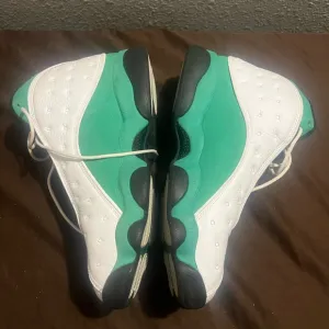 Green and White Athletic Sneakers Retro 13 Lucky Green