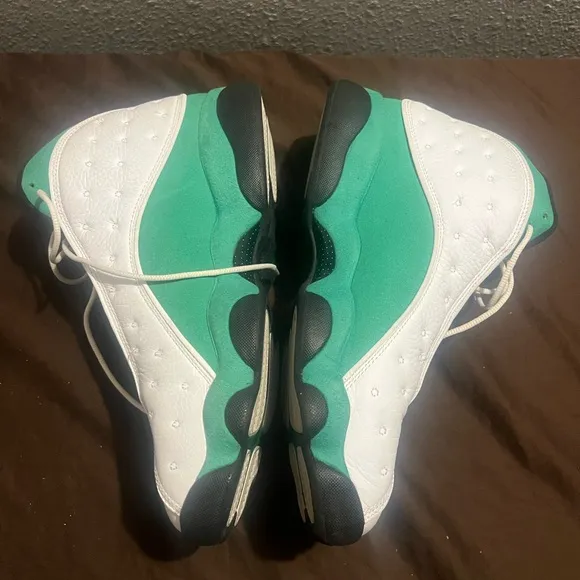 Green and White Athletic Sneakers Retro 13 Lucky Green