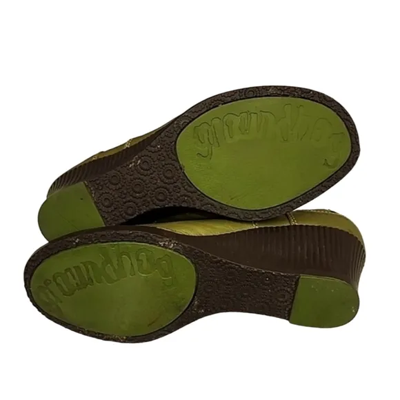 Groundhog Portugal Olive Green Leather Booties 37 7 Wedge Boots Heels Oxfords