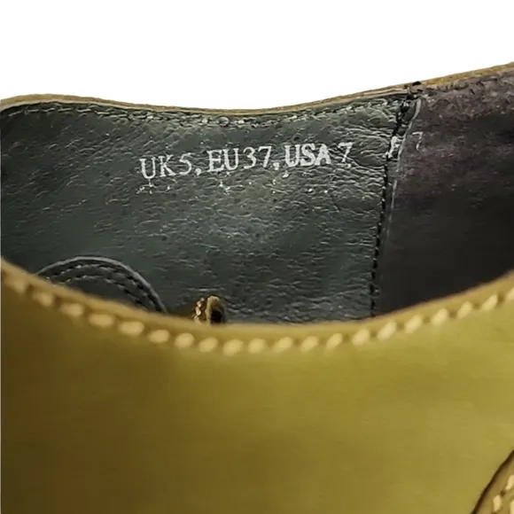 Groundhog Portugal Olive Green Leather Booties 37 7 Wedge Boots Heels Oxfords