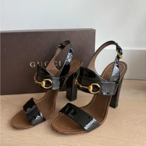 Gucci Black and Brown High Heel Sandals with Gold Hardware