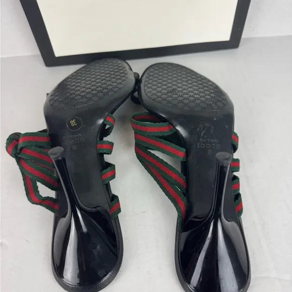 Gucci Black Red/Green Sandals with Multi-Strap Design Size 38.