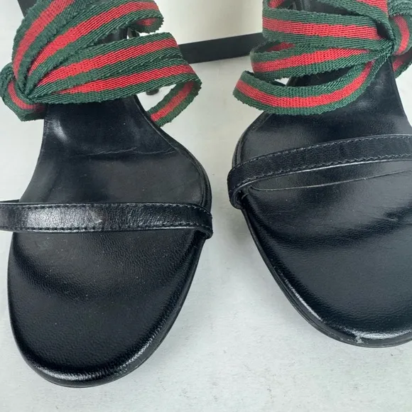 Gucci Black Red/Green Sandals with Multi-Strap Design Size 38.