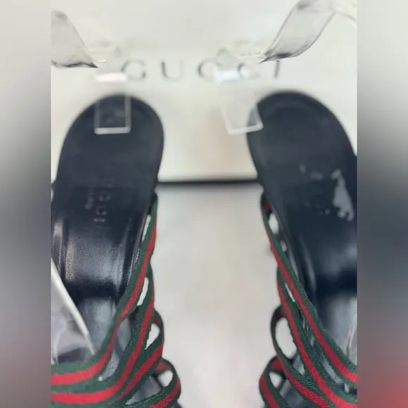 Gucci Black Red/Green Sandals with Multi-Strap Design Size 38.
