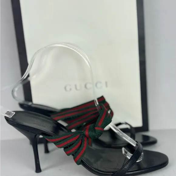 Gucci Black Red/Green Sandals with Multi-Strap Design Size 38.