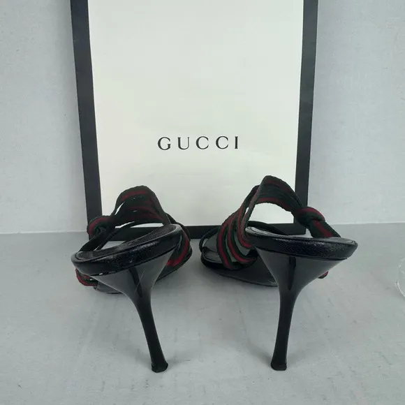 Gucci Black Red/Green Sandals with Multi-Strap Design Size 38.