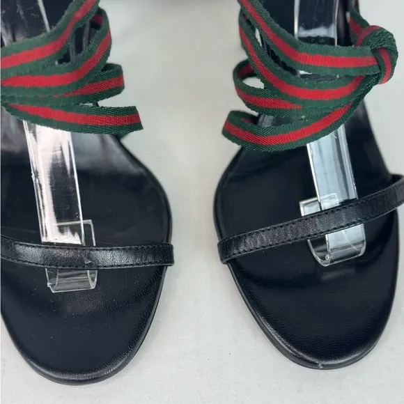 Gucci Black Red/Green Sandals with Multi-Strap Design Size 38.