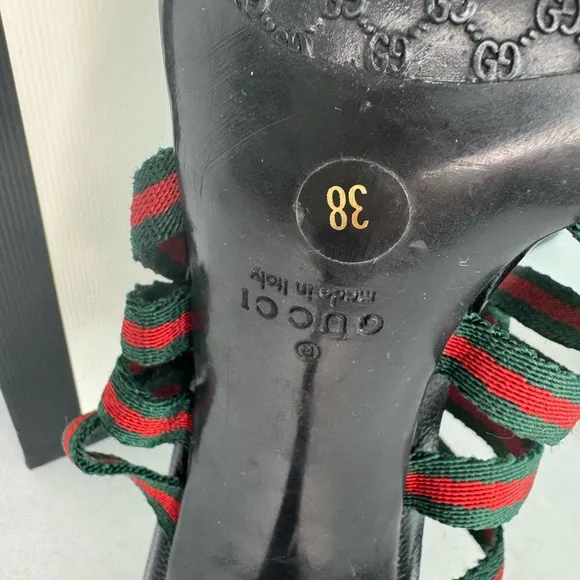 Gucci Black Red/Green Sandals with Multi-Strap Design Size 38.