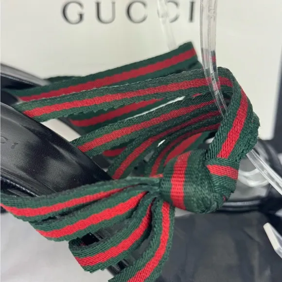 Gucci Black Red/Green Sandals with Multi-Strap Design Size 38.
