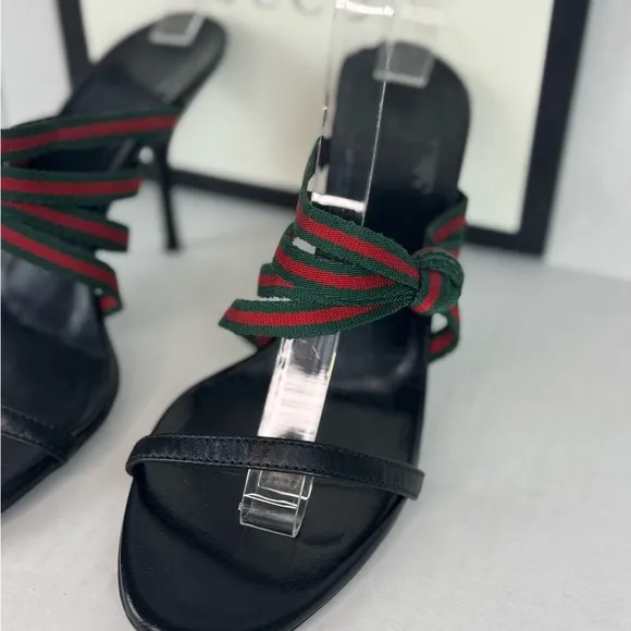 Gucci Black Red/Green Sandals with Multi-Strap Design Size 38.