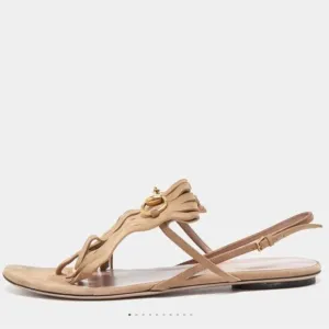 Gucci Gucci Beige Suede Becky Fringe Flat Sandals Size 38