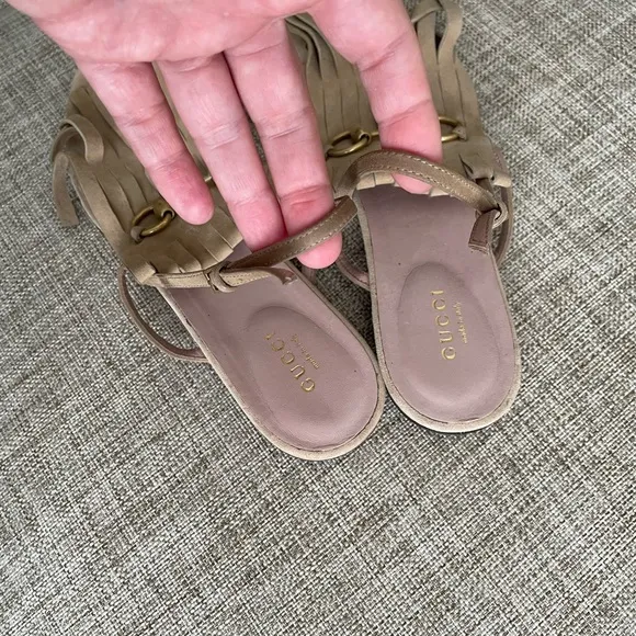 Gucci Gucci Beige Suede Becky Fringe Flat Sandals Size 38