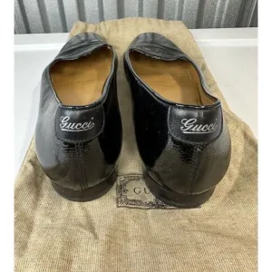 Gucci Loafers Black Patent Leather Size 40.5 Logo brand