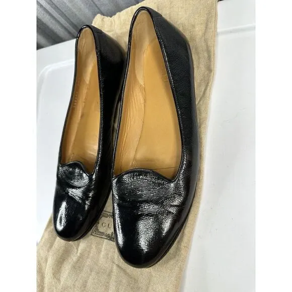 Gucci Loafers Black Patent Leather Size 40.5 Logo brand