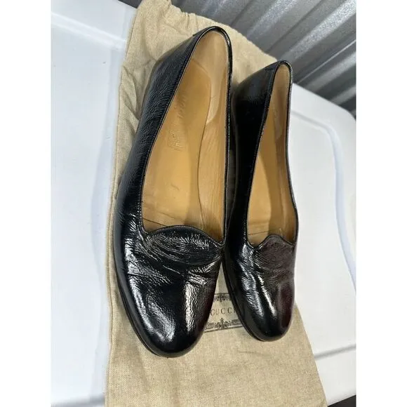 Gucci Loafers Black Patent Leather Size 40.5 Logo brand