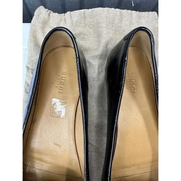 Gucci Loafers Black Patent Leather Size 40.5 Logo brand
