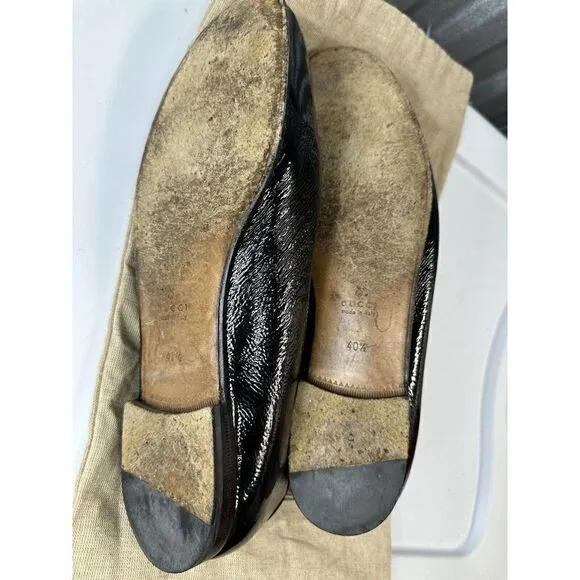 Gucci Loafers Black Patent Leather Size 40.5 Logo brand