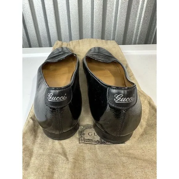 Gucci Loafers Black Patent Leather Size 40.5 Logo brand
