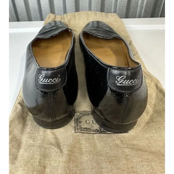 Gucci Loafers Black Patent Leather Size 40.5 Logo brand