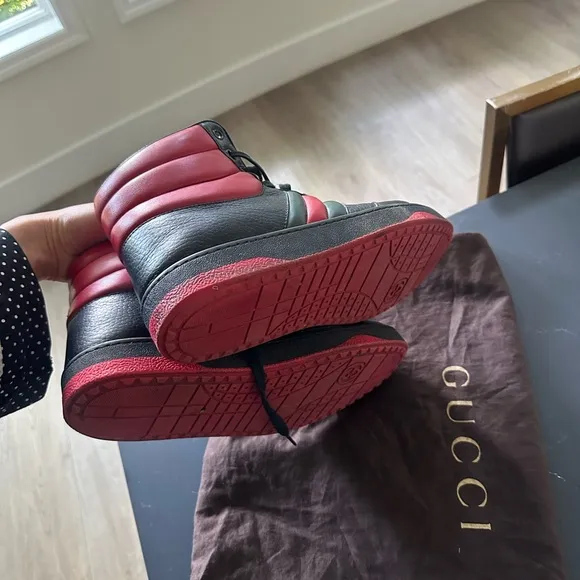 Gucci Men's Black and Red High-Top Sneakers 8.5