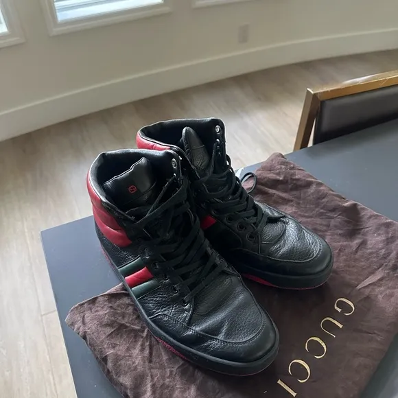 Gucci Men's Black and Red High-Top Sneakers 8.5